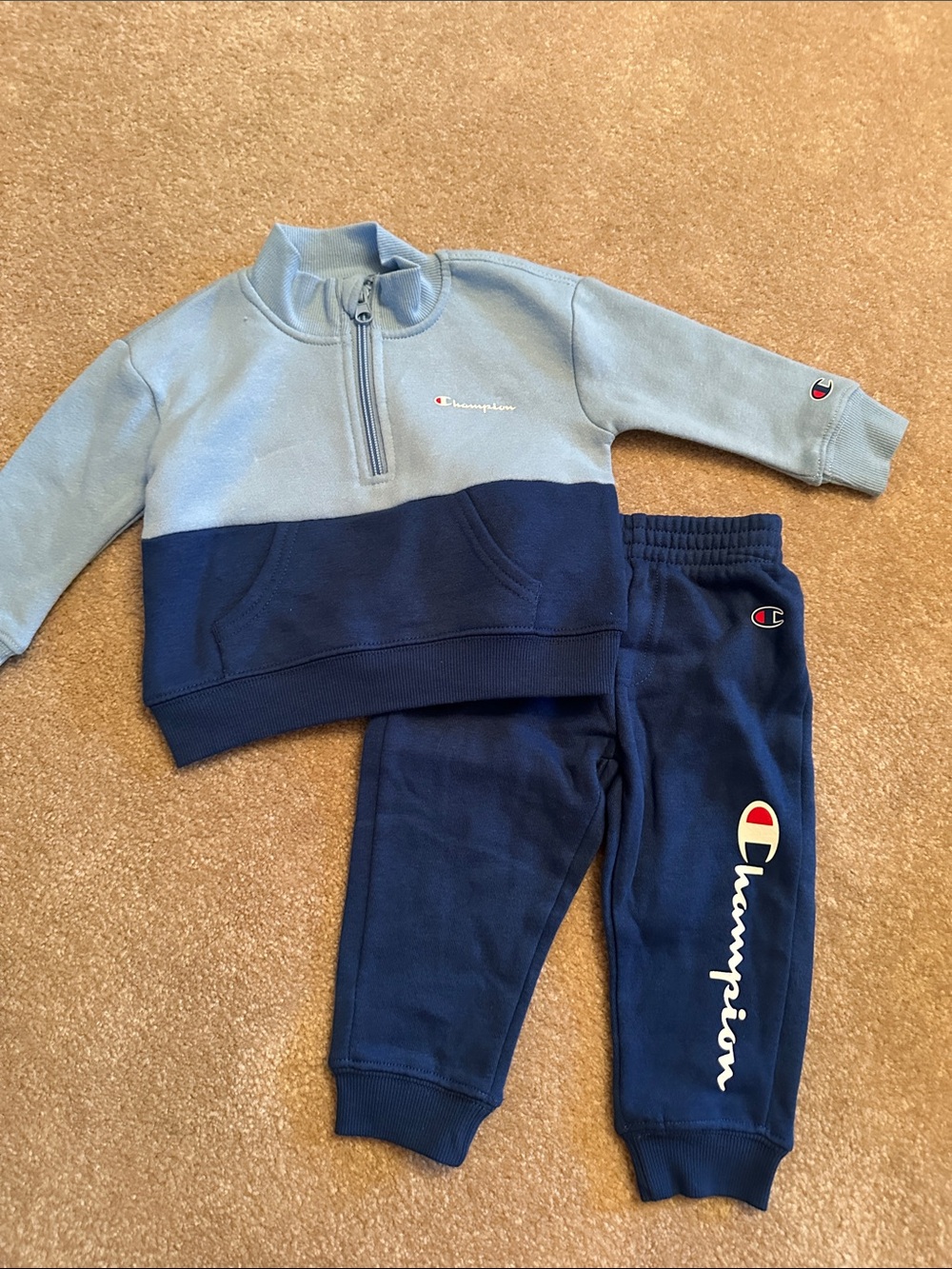Champion Kids Two-Tone Light Blue and Navy Fleece Jogger Set
